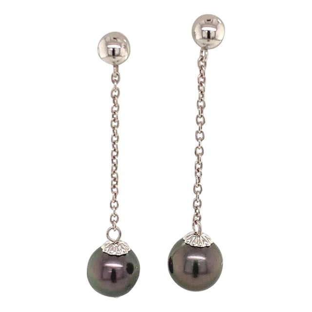 Tahitian Pearl Earrings 14k White Gold Certified For Sale