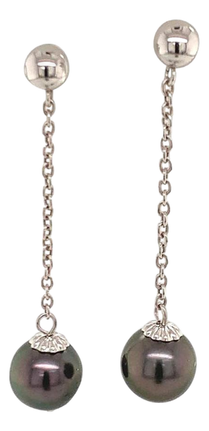 Tahitian Pearl Earrings 14k White Gold Certified