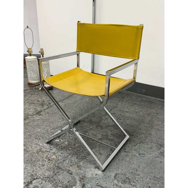 Traditional Director Style Yellow Armchair, Vintage For Sale - Image 3 of 12