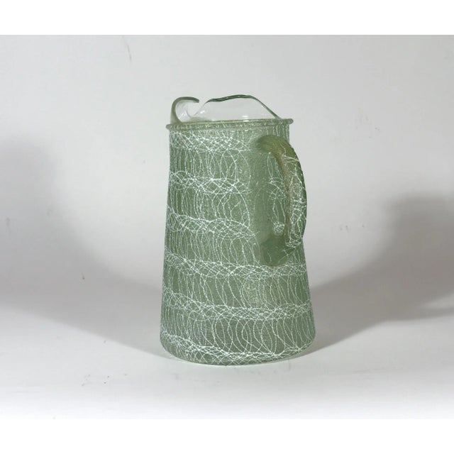 Green Vintage MCM Set of Drinking Glasses & Jug, Spaghetti String Pattern, Color Craft, Indianapolis, In., Set of Seven and Jug. For Sale - Image 8 of 11