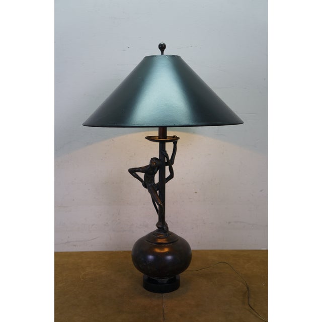Maitland Smith Bronze Deco Monkey Candlestick Table Lamp 29" For Sale - Image 15 of 17