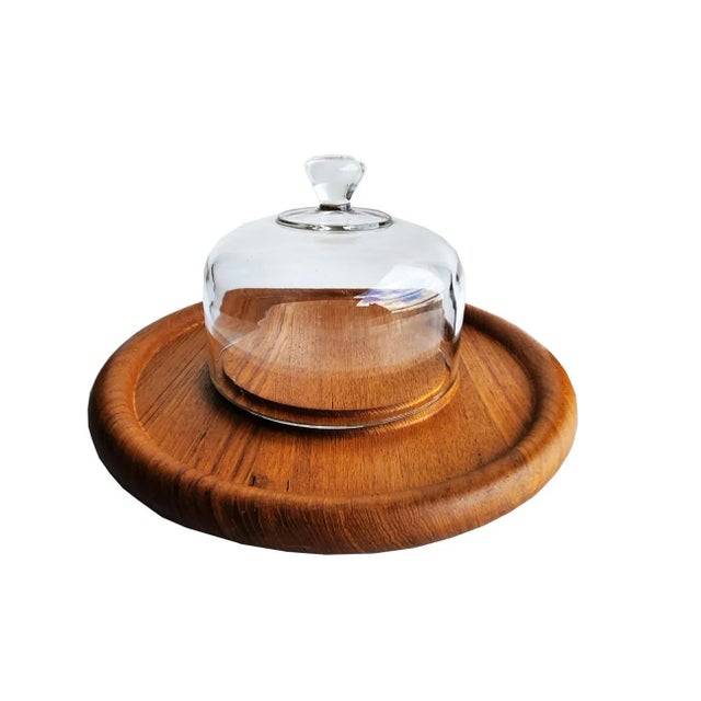 1970s 1970s Teak Wood Cheese Board With Glass Dome Cloche, 2 Piece Set For Sale - Image 5 of 11