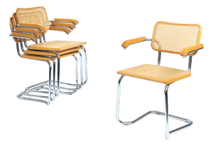 Bauhaus Beech and Wicker Chairs, 1970s, Set of 4