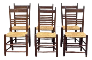Set of 6 Rustic Vintage Ladder Back and Rush Seat Dining Chairs