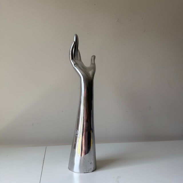 1990s Cast Aluminum Chrome Hand Sculpture For Sale - Image 4 of 9