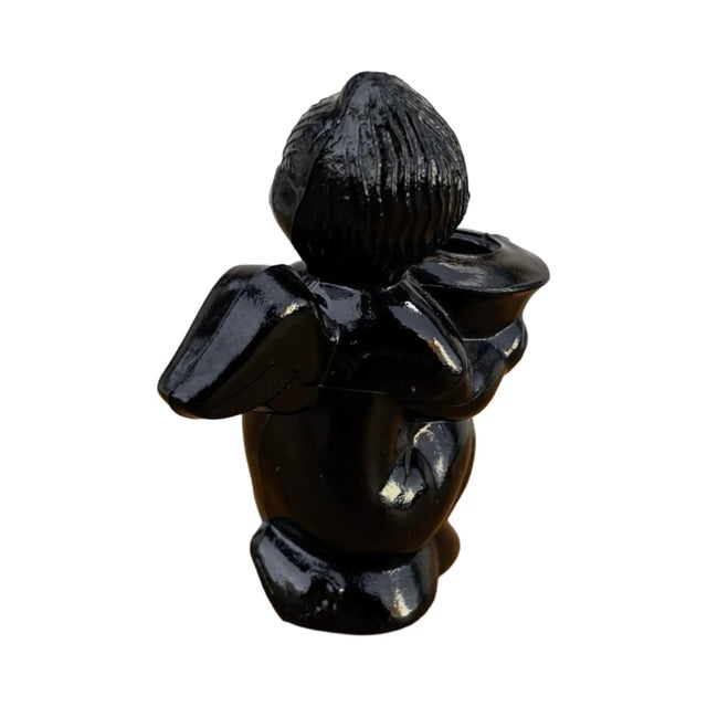 Mid-Century Modern Candlestick Figurine of an Angel Made of Hyalite Glass, Libochovice, Czechoslovakia, 1960s. For Sale - Image 3 of 9
