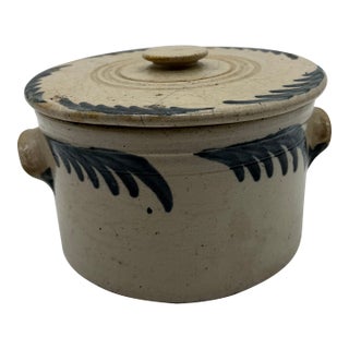 A Very Fine and Rare Philadelphia Bristol Glazed Stoneware Cake Crock With Lid by Thomas Haig Jr, Circa 1870’s For Sale