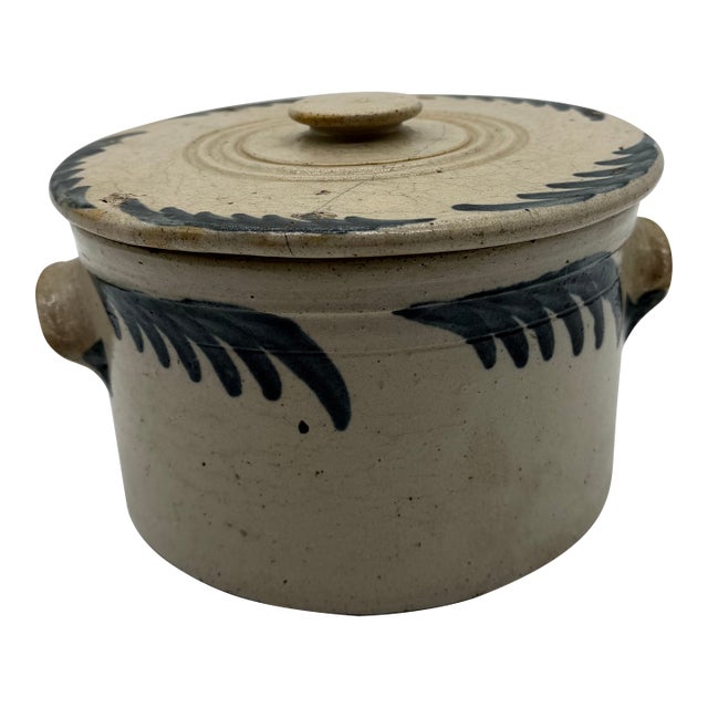 A Very Fine and Rare Philadelphia Bristol Glazed Stoneware Cake Crock With Lid by Thomas Haig Jr, Circa 1870’s For Sale