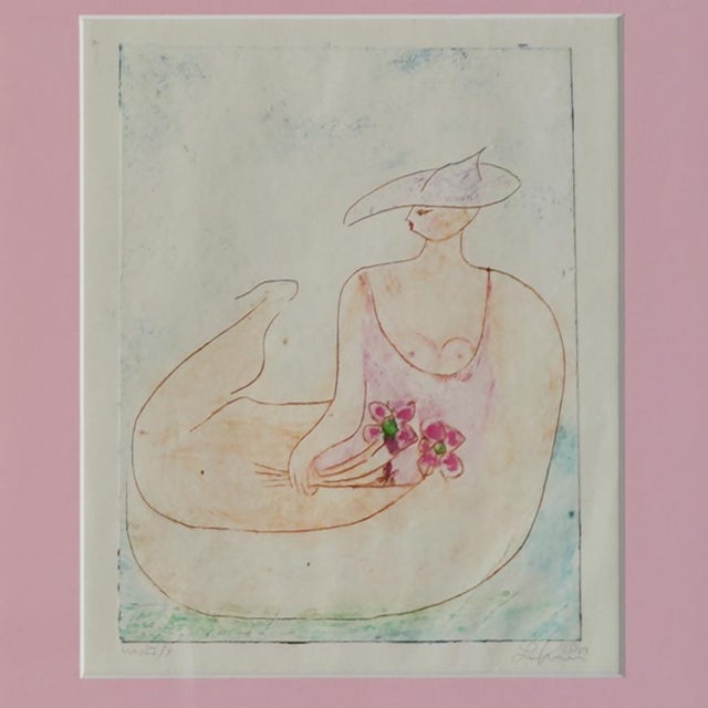 Abstract 1983 Signed Avant-Garde Watercolor Pencil Nude Drawing Framed For Sale - Image 3 of 6