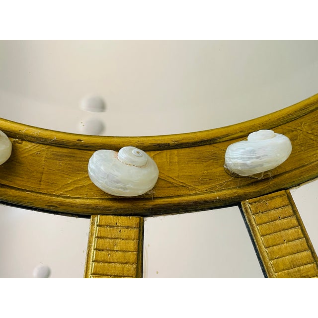 1970s 1970s 35” Round Bevelled Mirror With Turbo Sra Shells Mother of Pearl For Sale - Image 5 of 8