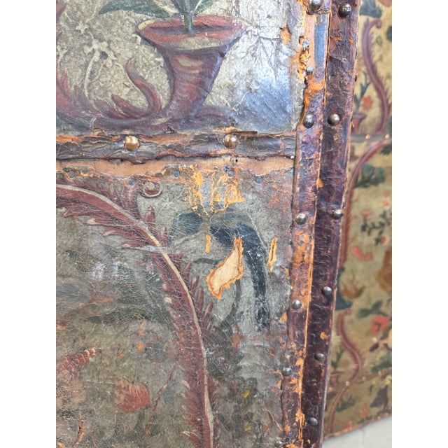 Antique 19th Century Painted Leather Folding Screen For Sale - Image 15 of 18