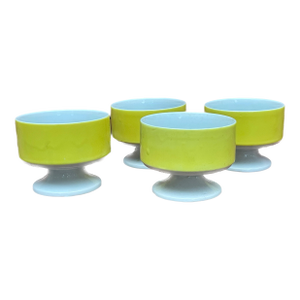 Vintage MCM Footed Sherbet Dish Set of 4 | Yellow and White Ice Cream Dessert Bowls