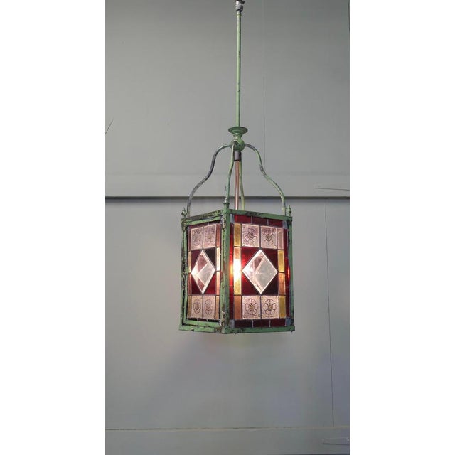 Long Arts and Crafts Stained Glass Hall Lantern This Lantern is of Classic Arts and Crafts design, it has leaded coloured...