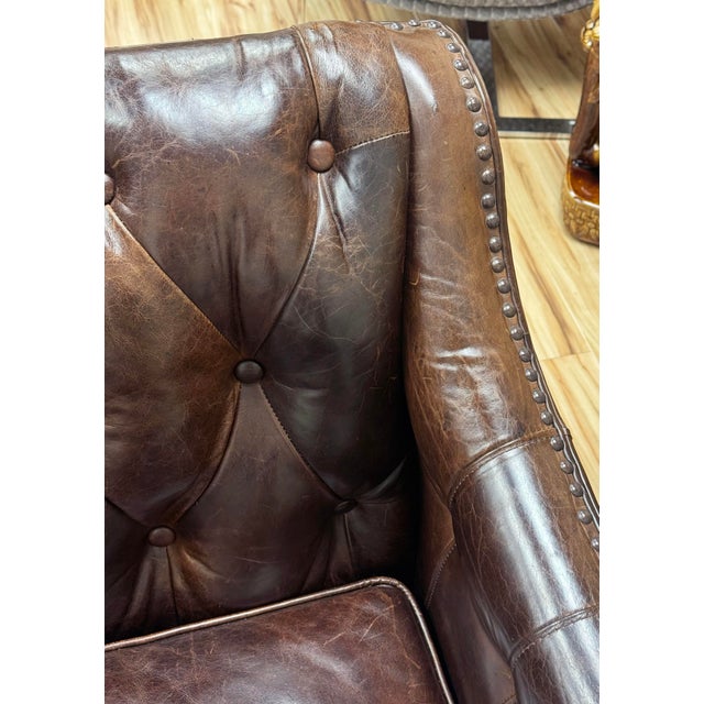 Vintage Tufted Leather Settee With Nailhead Trim For Sale - Image 11 of 16