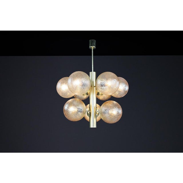 Patinated Brass 9-Globe Chandelier with from Kaiser Idell / Kaiser Leuchten, Germany, 1960s For Sale - Image 12 of 16