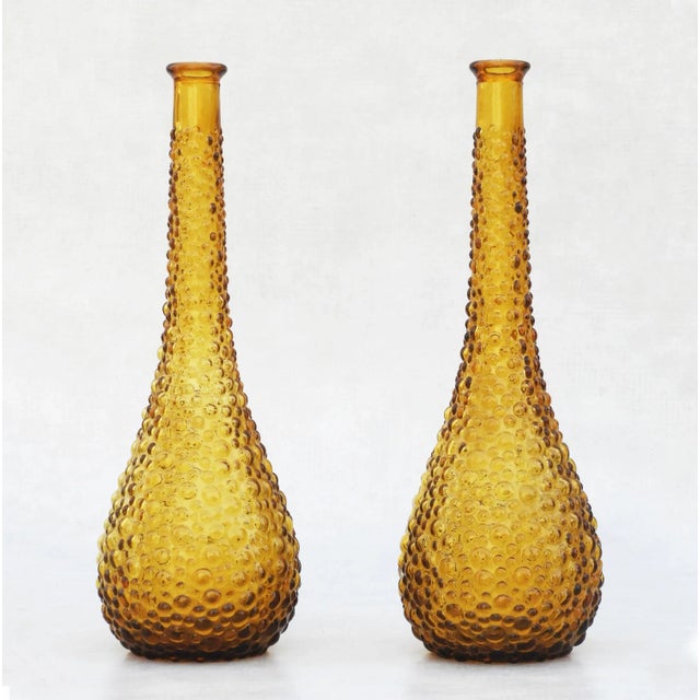 Mid-Century Modern Mid-Century Empoli Amber Bubble Glass Bottle Vases, 1960, Set of 2 For Sale - Image 3 of 7