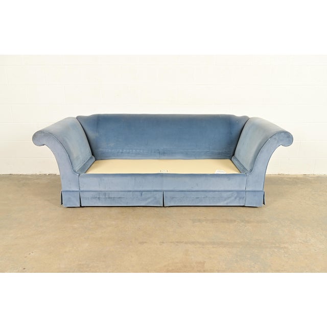Textile Baker Furniture Blue Velvet Upholstered Roll Arm Sofa For Sale - Image 7 of 13