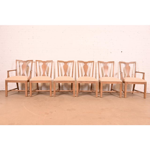 A gorgeous set of six Modern Chippendale style dining chairs By Ethan Allen USA, 21st Century Solid carved maple frames,...