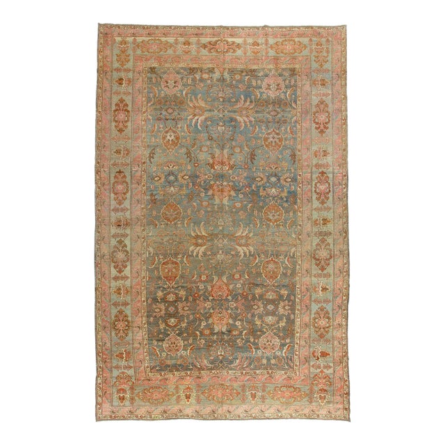 Exquisite Large Sea Foam Pink Accent Antique Persian Malayer Rug For Sale