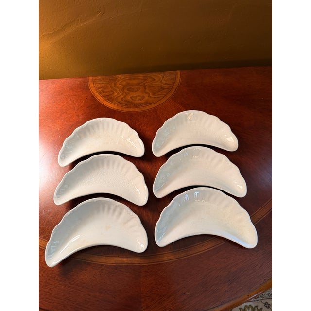 Antique J & E Mayer Semi Vitreous China Crescent Bone Plates 1881-1899 - Set of 6 For Sale - Image 9 of 15