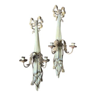 19th Century Italian Louis XVI Style Gilt Carved Wood Sconces - a Pair For Sale