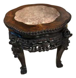 Antique Hand-Carved Chinese Low Stand / Side Table With Mable Top