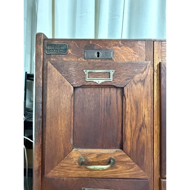 Antique Belgian Oak File Cabinet, 25 Drawers, Hubert Degee-Fabry, c.1920 – Modular 5-Tower Set For Sale - Image 9 of 12