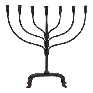 Mid-Century French Brutalist Hand-Forged Iron Seven-Light Candelabrum For Sale