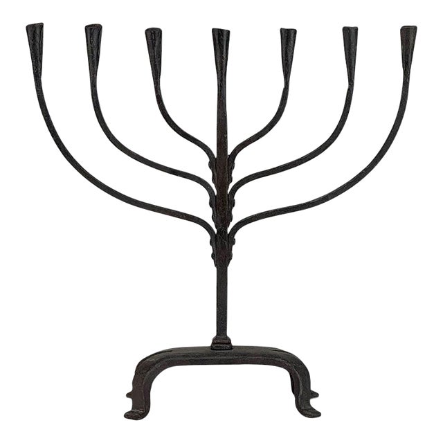 Mid-Century French Brutalist Hand-Forged Iron Seven-Light Candelabrum For Sale