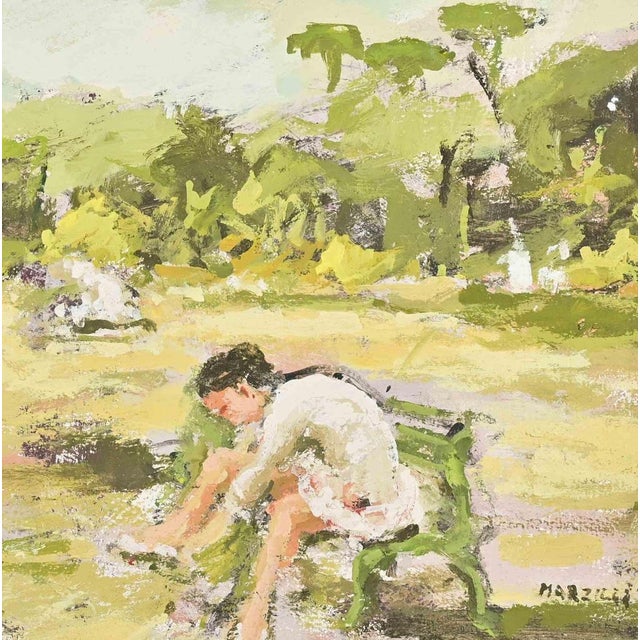 Modern Franco Marzilli, Ballerina in the Park, Oil Painting, 1970s For Sale - Image 3 of 5