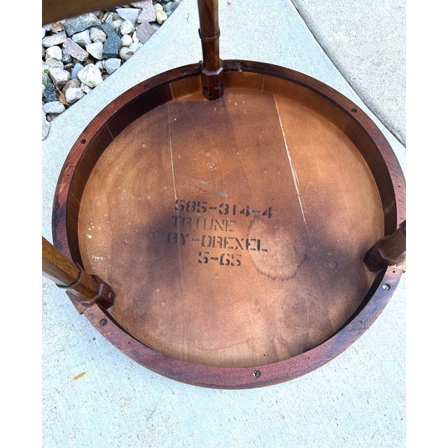 Vintage, Drexel Triune, Round Side Table, With Glass Top, Three Legs, Mahogany, 1970’s For Sale - Image 10 of 10