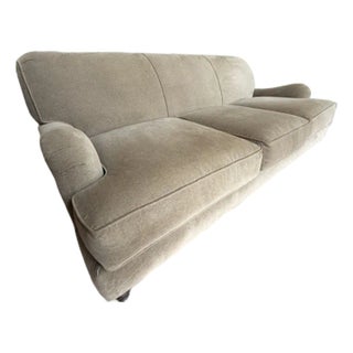 Custom Classic Roll Arm 3 Seat Sofa Upholstered in Velvet by Restoration Hardware, Attributed to George Smith For Sale