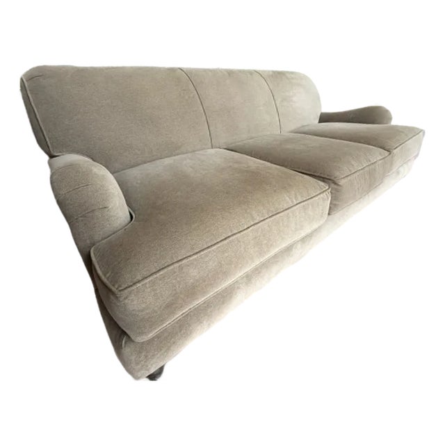 Custom Classic Roll Arm 3 Seat Sofa Upholstered in Velvet by Restoration Hardware, Attributed to George Smith For Sale