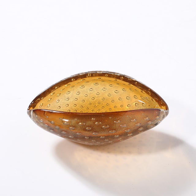 Mid-Century Hand-Blown Murano Amber Bullicante Glass Dish W/ 24kt Gold Flecks For Sale In New York - Image 6 of 14