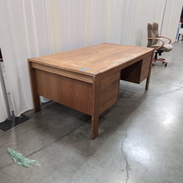 Brown 1970s D-Scan Mid-Century Modern Solid Teak Double Pedestal Executive Desk For Sale - Image 8 of 8