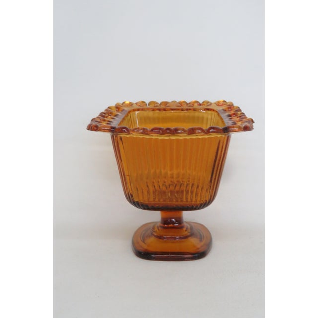 Ftda 1981 Amber Golden Brown Pressed Glass Embossed Pedestal Candy Dish 5088b For Sale - Image 9 of 18