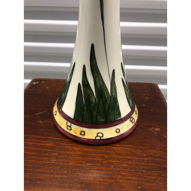 Antique Green and Yellow Royal Dux Art Nouveau Round Porcelain Vase. Size: 4.75"D x 11.25"H x 4.5"D Top.