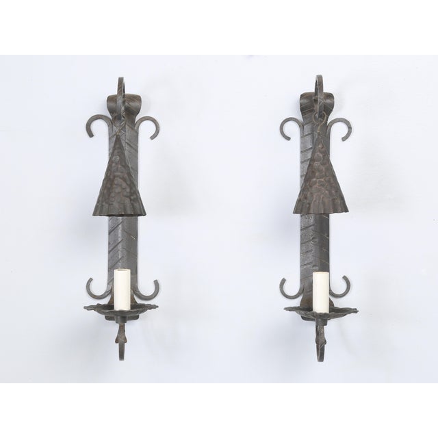 Antique Pair Arts & Craft Wall Sconces Copper and Metal Great Patina Unrestored For Sale - Image 4 of 12