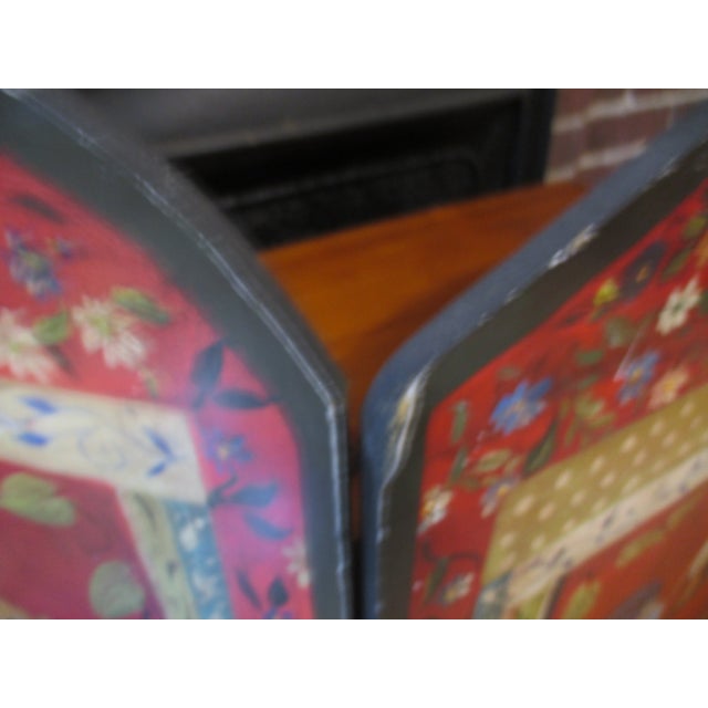 Wood Vintage French Country Red Ornate Rooster Design With Basket Fire Screen For Sale - Image 7 of 13