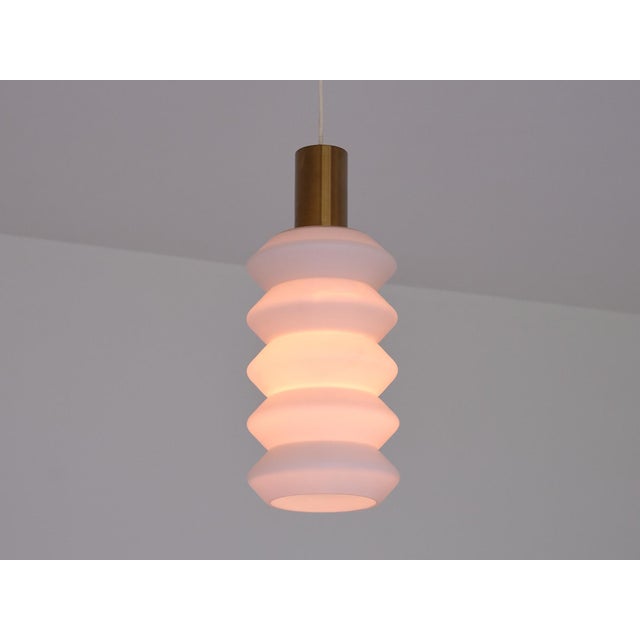 Sculptural Swedish Modern Pendants in Opaline Glass and Brass, 1950s, Set of 2 For Sale - Image 10 of 15