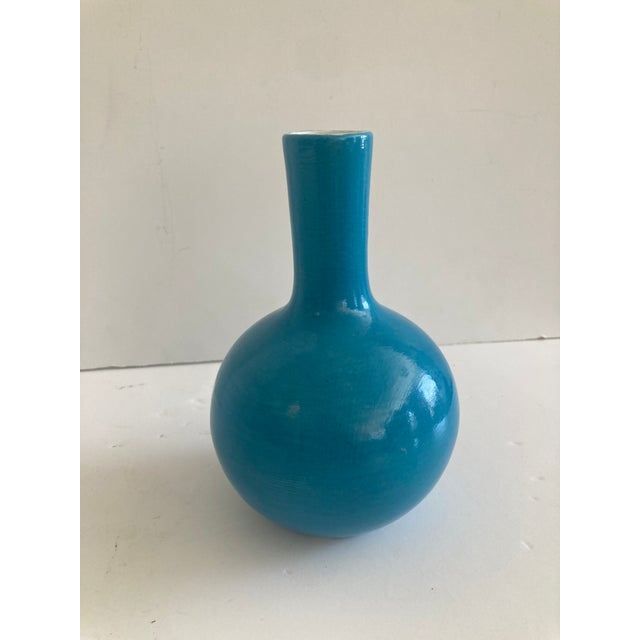 Mid-Century Modern Ming Style Turquoise Small Porcelain Vase Mid Century For Sale - Image 3 of 8