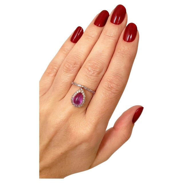 Baroque Bochic “Capri” Vintage Diamond & Amethyst Ring Set In 18K Gold & Silver For Sale - Image 3 of 8