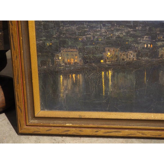 The Italian Seaside at Night, Oil on Canvas Painting, Nicola Ascione (1870-1957) For Sale In Dallas - Image 6 of 11