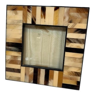 1970s Natural Horn Mosaic Inlay Square Photo Frame Medium For Sale