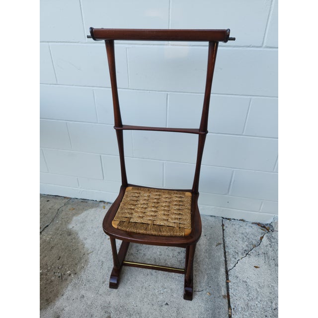 Vintage Italian Wooden Butler's Valet With Woven Rush Seat For Sale - Image 12 of 18