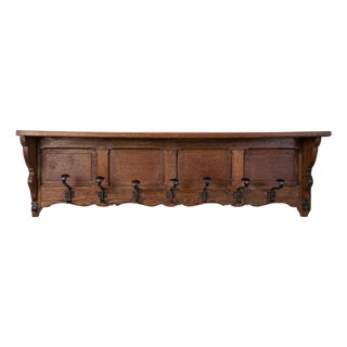19th Century Gothic Revival Oak Wall Shelf With Hooks For Sale