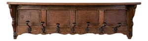 19th Century Gothic Revival Oak Wall Shelf With Hooks