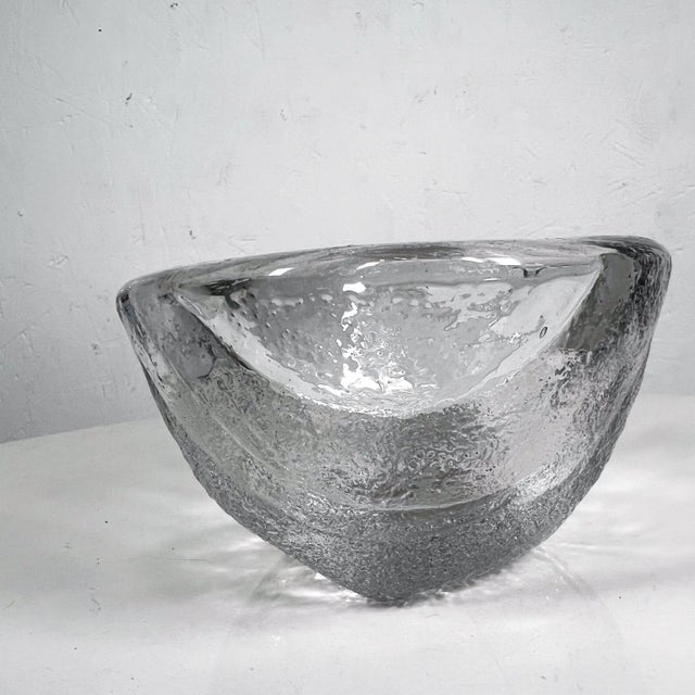 Kosta Boda 1960s Modern Heavy Art Glass Bowl Thick Rim Textured Ice Block For Sale - Image 4 of 11