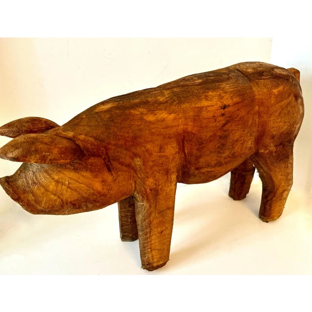 Folk Art Early 20th Century Hand Carved Folk Art Standing Pig For Sale - Image 3 of 12
