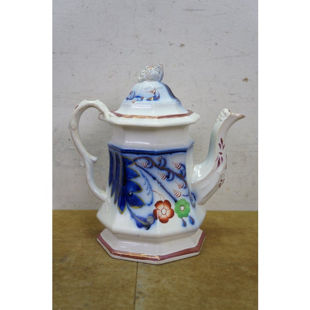 4 Antique Gaudy Welsh Ironstone Cobalt Blue Floral Teapot Pitcher & Bowls For Sale - Image 6 of 18